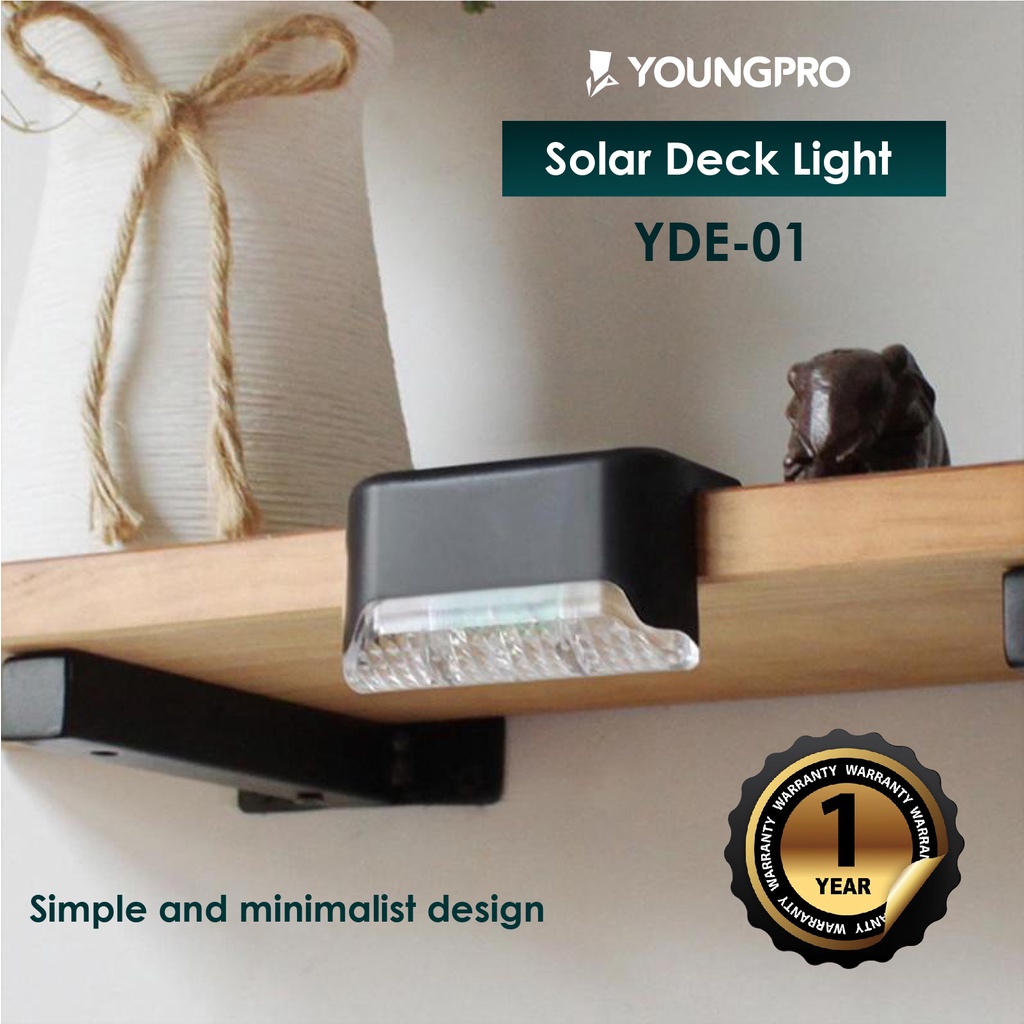 YOUNGPRO YDE-01 - ( Garasi 12 Bulan ) Lampu Taman Tenaga Surya Lampu Hias Outdoor Solar Deck Step Light Lampu Minimalis Hemat Energi Lampu Pagar Lampu Tanpa Kabel Menggunakan Polycrystalline Solar Panel Tahan Air IP65