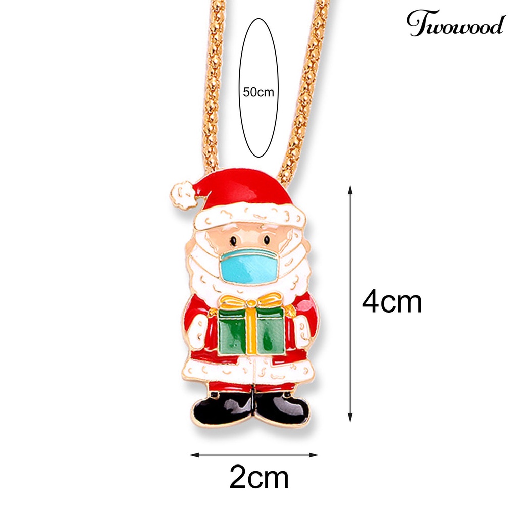 Twowood Pendant Necklace Enameled Christmas Element Alloy Santa Claus Brooch with Pin Jewelry Present