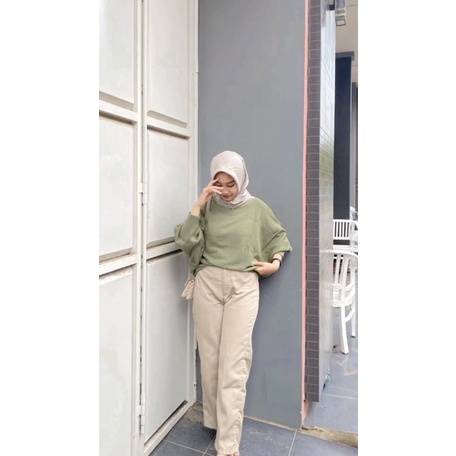 batwing sweater atasan rajut blouse rajut-Sweater sage green