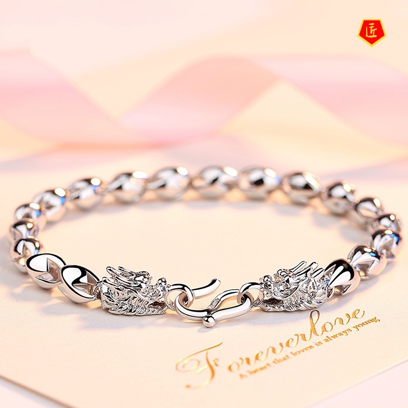 [Ready Stock]Men's 925 Silver Dragon Head Bracelet Chinese Style