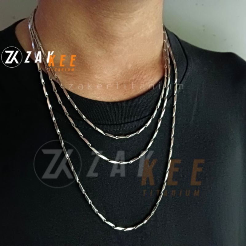 Kalung Titanium Pria Wanita Rantai Anti Karat Rante Biji Padi Silver Perak Variasi Emas Cowok Cewek Stainless Steel