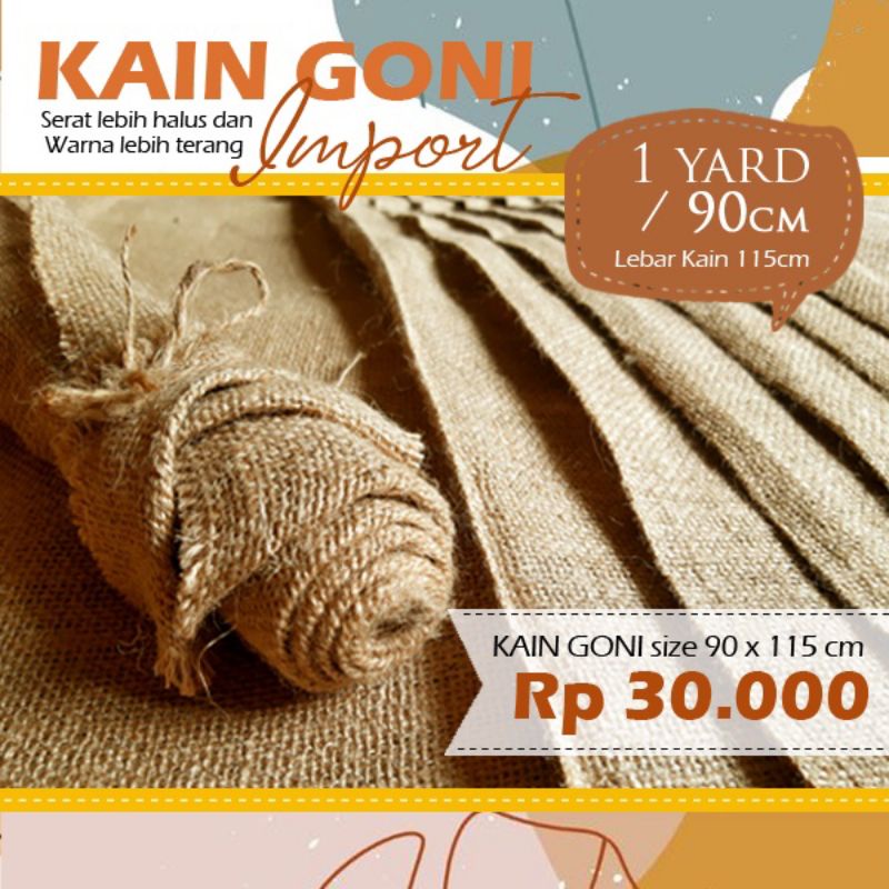 Kain Goni Import Lebar 115 cm x 90cm satuan yard / Kain Burlap Kerajinan / Goni Baru Lembaran