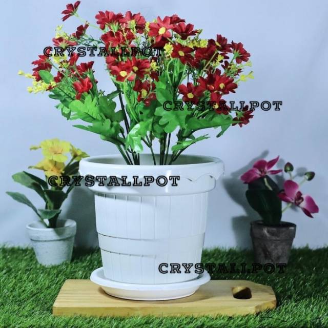 Pot bunga tanaman taiwan PBR 003 putih 18cm + tatakan putih