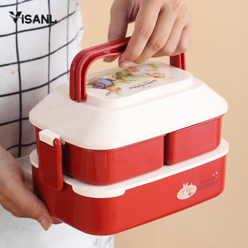 2 Layer Kotak Makan Anak Cute Lunch Box Free Cutlery Set Jerami Gandum Kotak Bekal Maka BPA Free