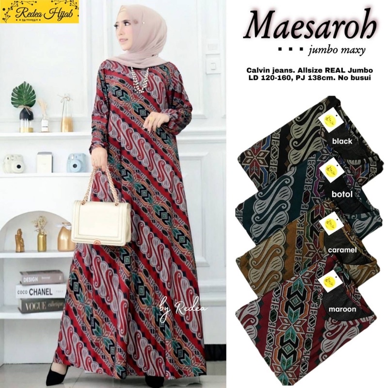Baju Gamis Wanita Kondangan Super Jumbo Motif Batik  XXXL Bahan Melar Calvin Jeans LD 110 120 130