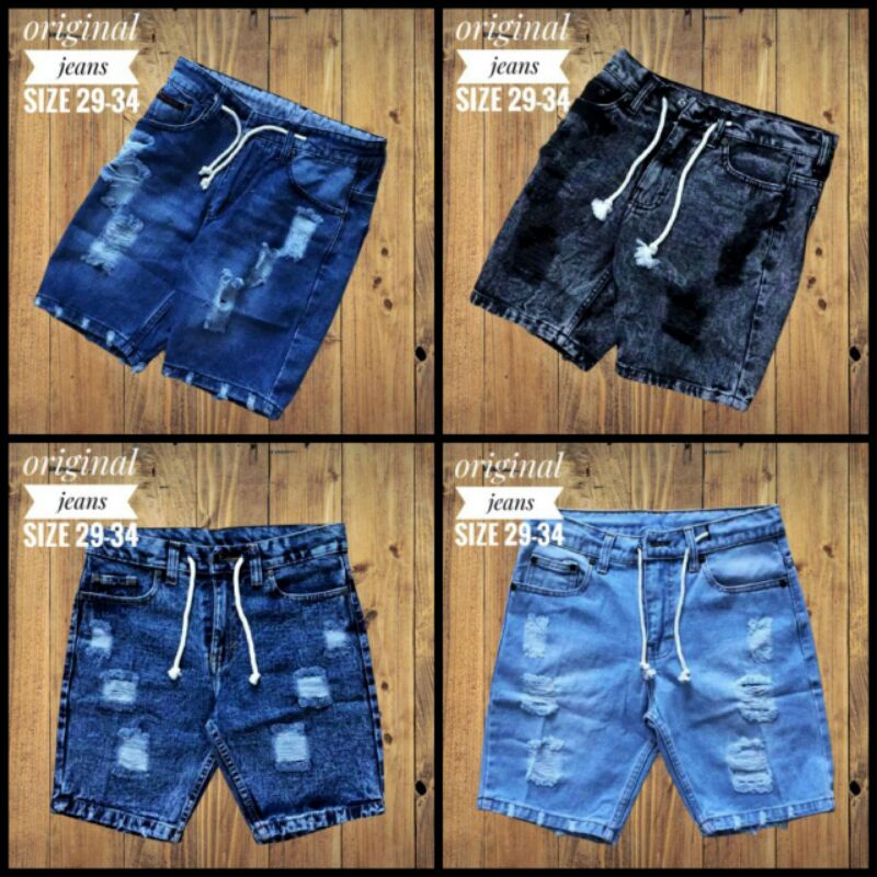 [Bisa COD]Celana Jeans Pendek Sobek Pria Wisker Jeans Pendek Ripped Robek Pria Premium Distro | jean