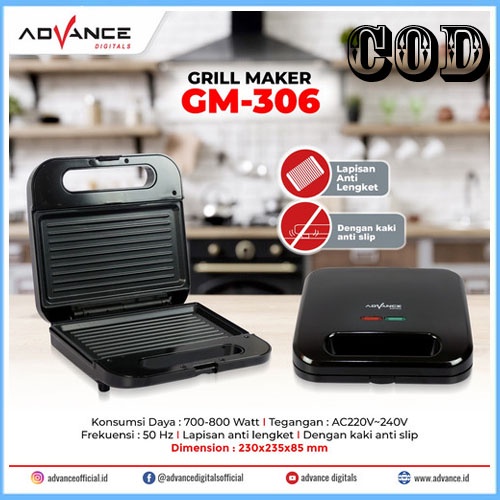 Panggang Listrik Advance Grill Maker GM-306 Panggang Daging Sosis Roti ORI