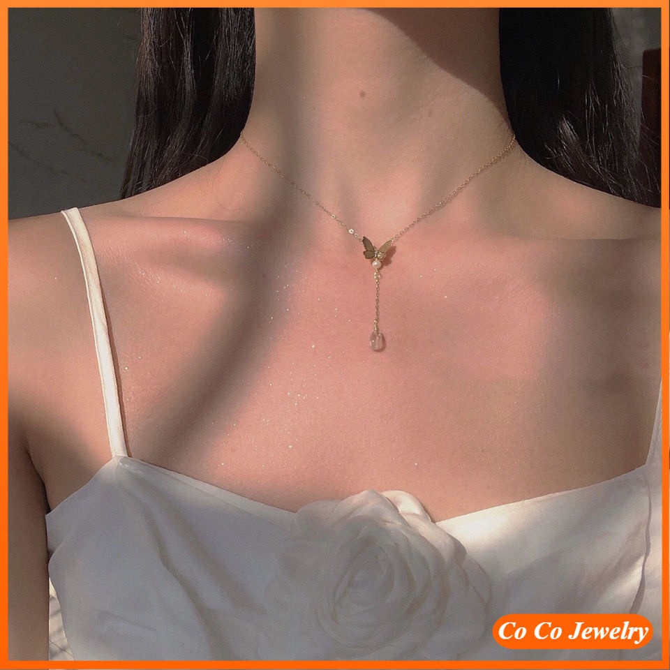 Butterfly Chocker Necklace Fairy Necklace French Retro Korean Version Ins Drop Pendant Light Luxury Niche Clavicle Chain Fashion Accessory Jewelry Gift