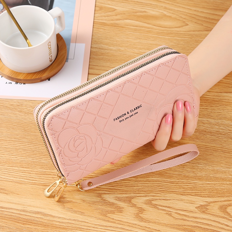 Dompet Panjang Wanita Zipper Dompet Clutch  Resleting Women Wallet Fashion Korea Style Kulit PU Azgalery D57