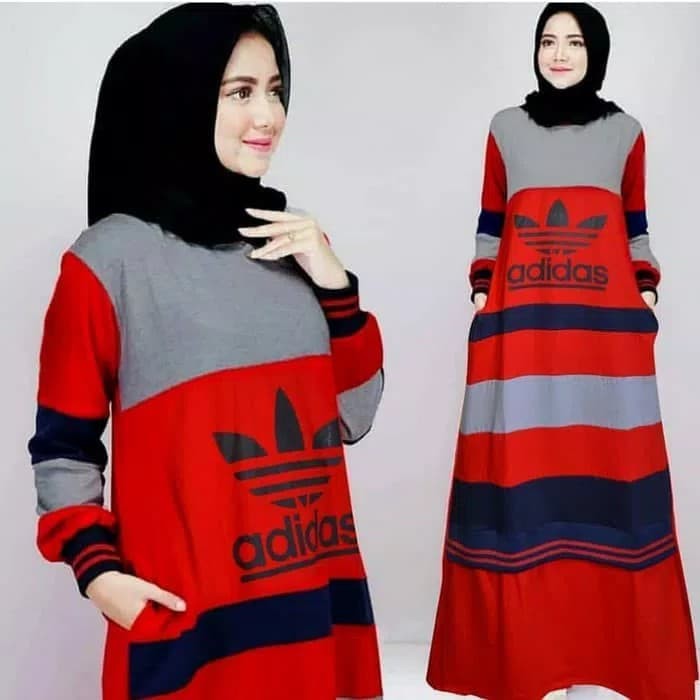 Gamis Wanita Terbaru New Adidas/Dress Muslim/Baju Hijab Berkualitas