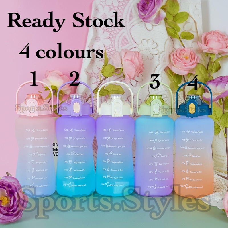 Sports.Styles.id Botol Minum Air Jumbo  Transparan Full Colour Olahraga Travel Motivasi Penanda Waktu Sport Water 1 2 Liter 1500ML 2000 Ml Botle Straw Portable Gradient Kapasitas Besar Anti Pecah Bocor / taruk Hp