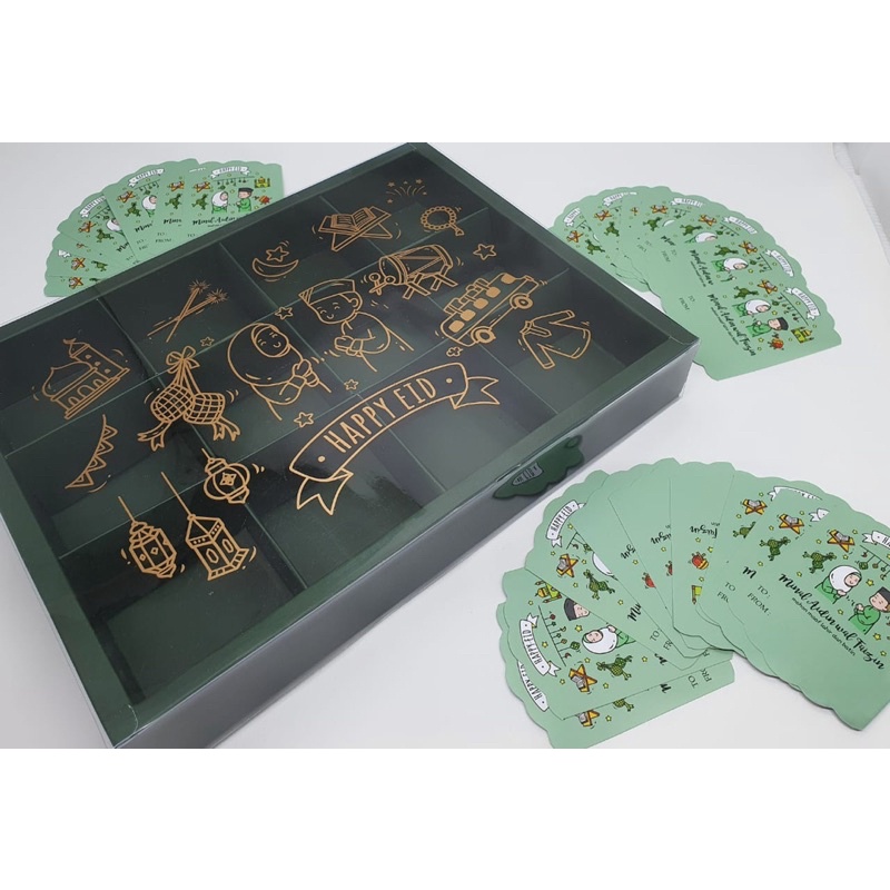 

Dus hijau tua sekat 12 mika idul fitri lebaran + tag (HARGA UTK 5 PCS DUS)