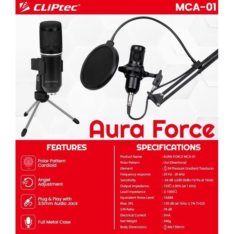 Condenser Microphone CLIPtec Aura Force MCA-01 Jack 3.5- CLIPtec MCA01