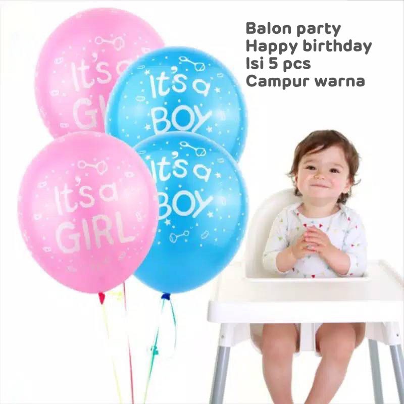 balon bany shower balon baby boy bablon baby girl isi 5 balon 12&quot; tebal high quality pink biru