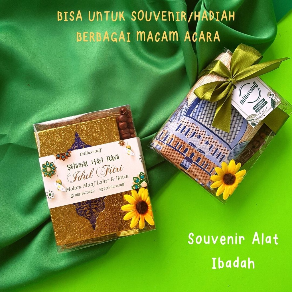 SOUVENIR HAMPERS IDUL FITRI RAMADHAN PUASA HADIAH KADO PERNIKAHAN ULANG TAHUN / SAJADAH TRAVEL BESAR &amp; AL QURAN KECIL / AlQURAN PECI TASBIH HIJAB SCRUNCHIE/ HAMPERS GIFT BOX KADO SOUVENIR IDUL FITRI / KADO WISUDA WEDDING PERNIKAHAN GIFT BOX