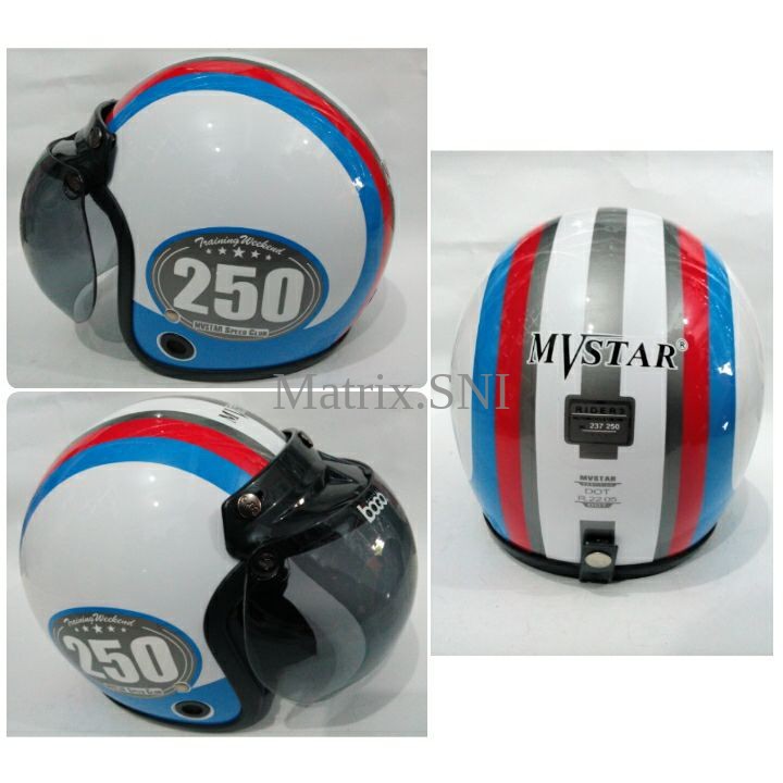HM-2327 Helm Retro Sni Mvstar Bogo Asli Motif 250 Garis  Iark Murah