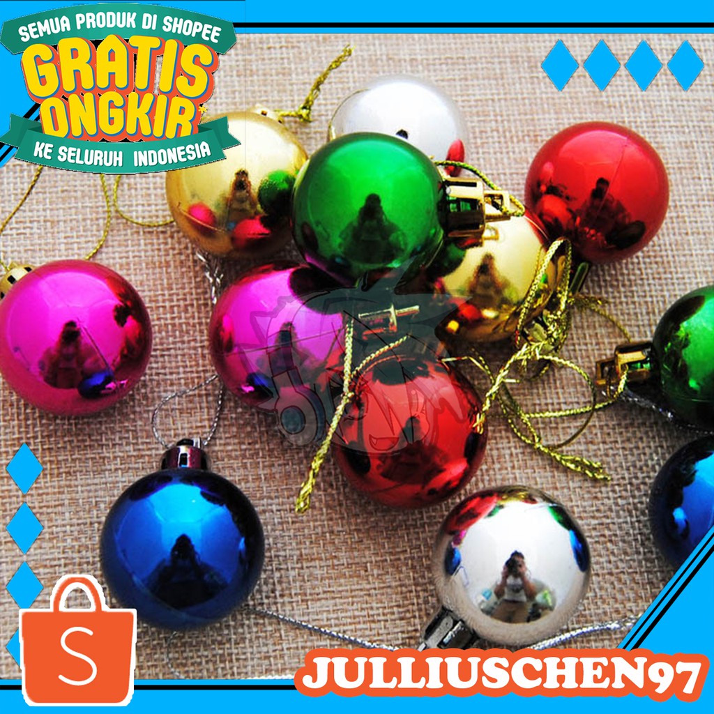 JJ CHEN HIASAN BOLA 4CM POHON NATAL per pcs HIASAN BOLA NATAL PLASTIK 4 CM CHRISTMAS TREE DECORATION