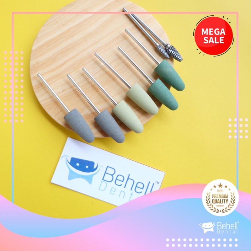 Dental set bur acrylic poles akrilik burs kit gigi palsu fraser stone hijau tiruan denture low speed
