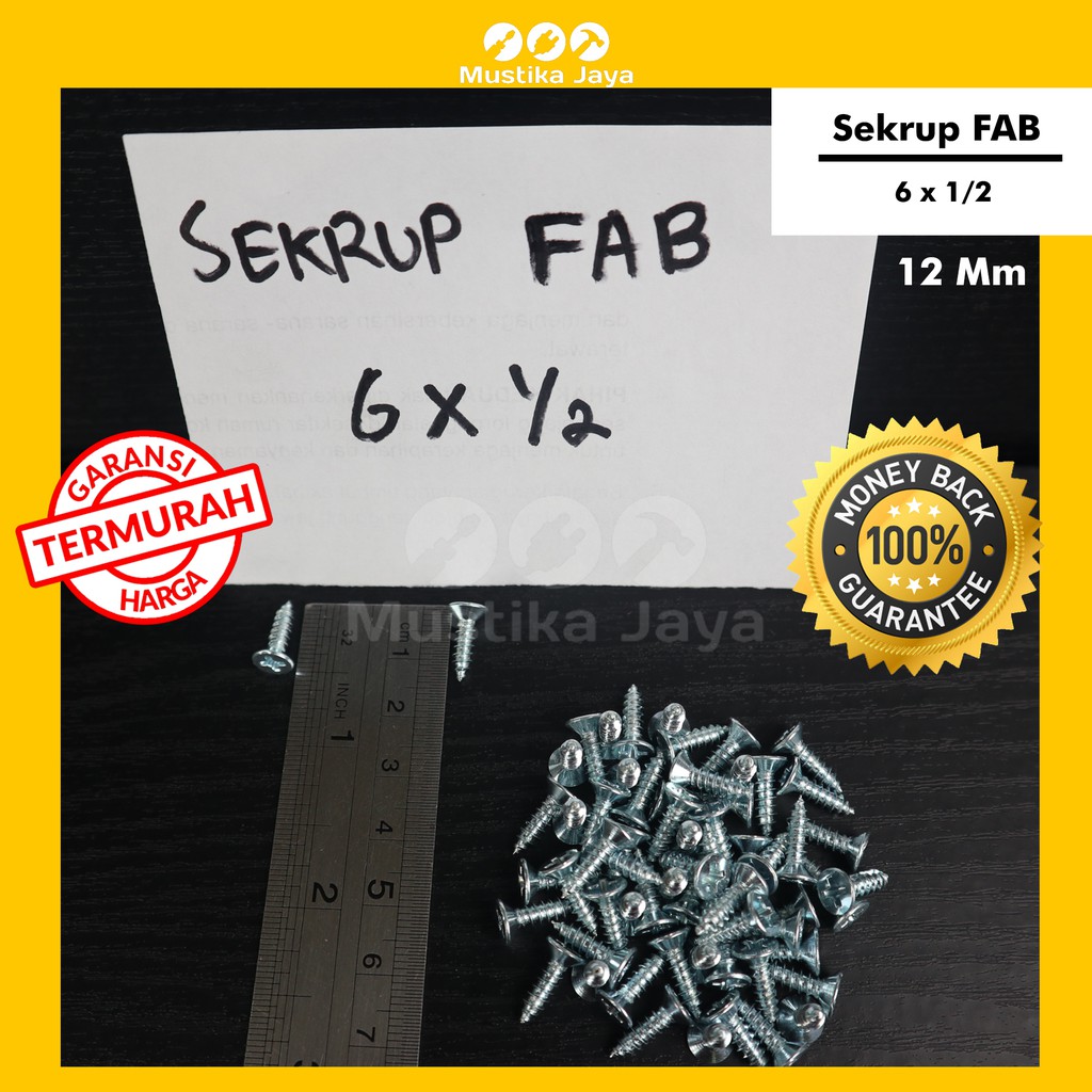Sekrup FAB 6 x 1/2 100 Pcs Kepala Datar