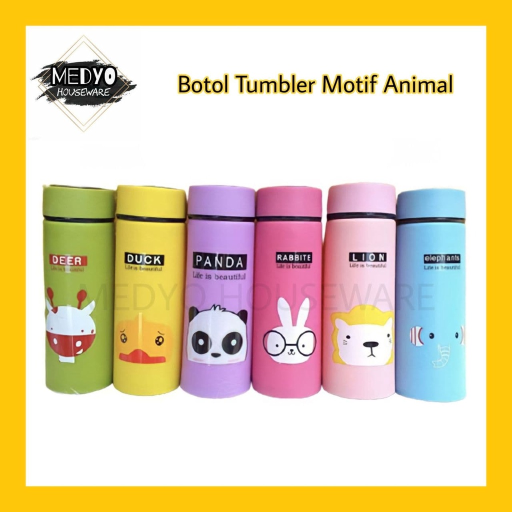 Botol Minum Kaca Termos Kaca Botol Air Unik Motif Animal 450ml