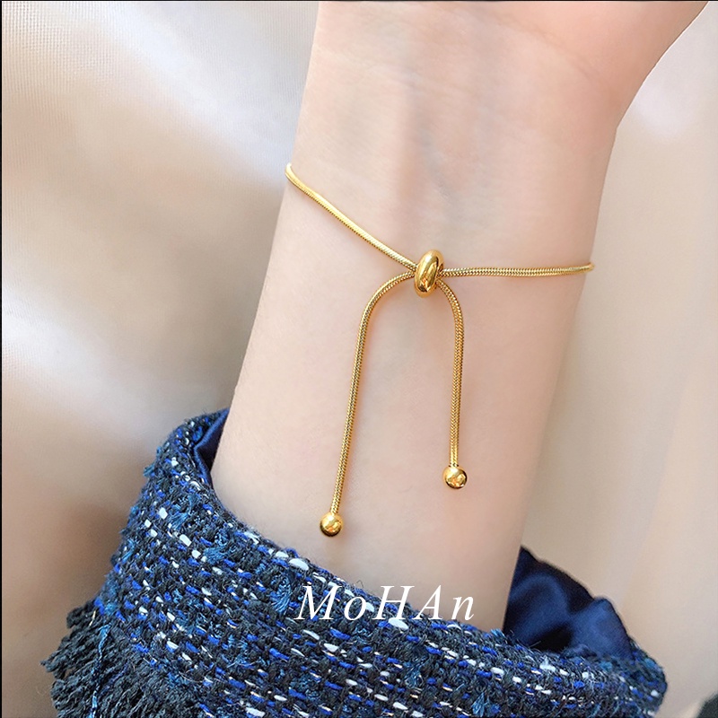 Gelang Bahan Titanium Warna Emas Gaya Korea Untuk Wanita