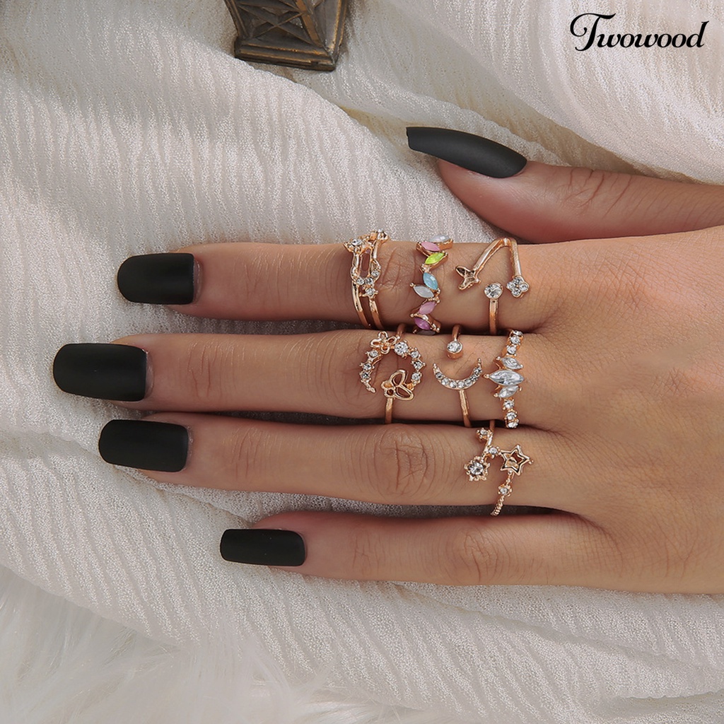 Twowood 7Pcs Ladies Ring Comfortable Not Easy to Break Lightweight Butterfly Flowers Opening Ring for Outdoor