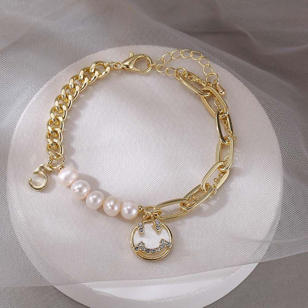 [Elegan] Smiley Gelang Retro Temperamen Untuk Wanita Baroque Mutiara Air Tawar Minimalis Berlian Imitasi Gadis Gaya Korea Bracelet