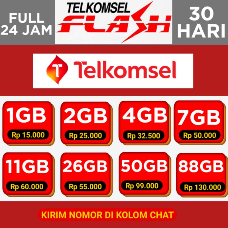 PAKET DATA FLASH TELKOMSEL FULL 24 JAM | 50GB TELKOMSEL