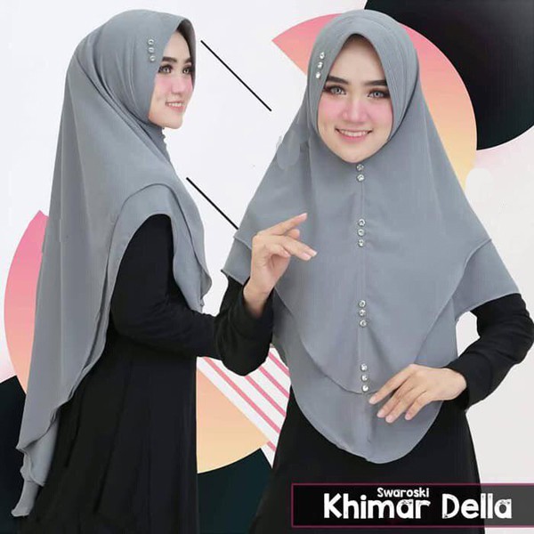 KHIMAR CERUTY 2 LAYER FULL &amp; HALF SWAROVSKY / HIJAB SYARI 2 LAYER / KERUDUNG CERUTY 2 LAYER / HIJAB KHIMAR Babydoll Premium DELLA Swarovsky