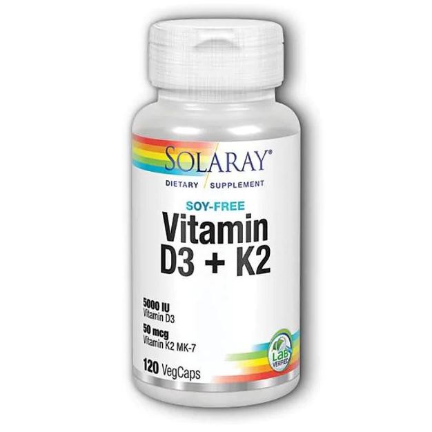 Solaray, Vitamin D3 + K2, Soy Free, 120 VegCaps