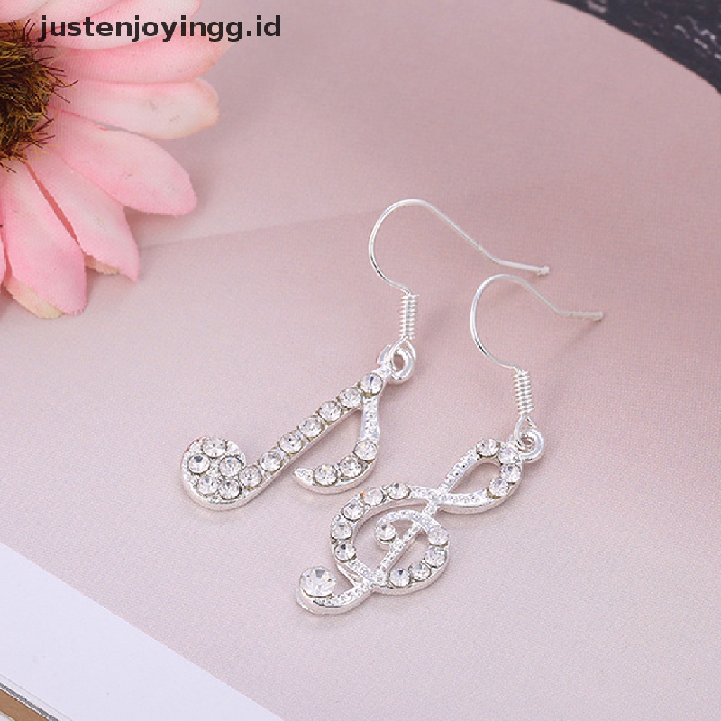 Anting Gantung Silver Model Not Musik Dengan Kristal Untuk Wanita