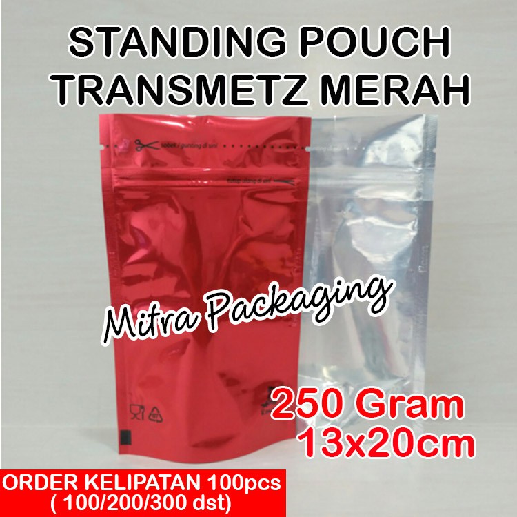 

KPACK Standing Pouch Kombinasi Alumunium Foil Transmetz Merah 250gr+zipper