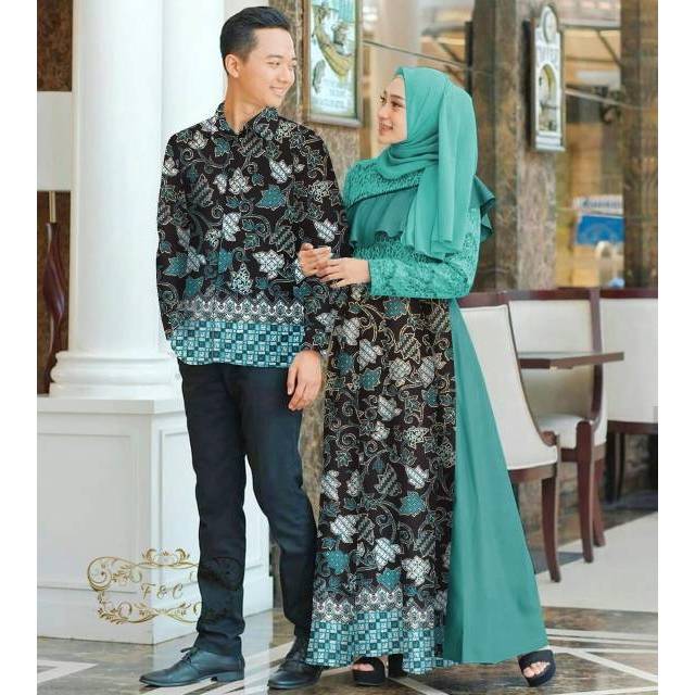 CP ALAZKA BRUKAT BATIK, COUPLE PASANGAN, BRUKAT KATUN, GAMIS HIJAB MUSLIM, DRESS MAXY, 2 UKURAN