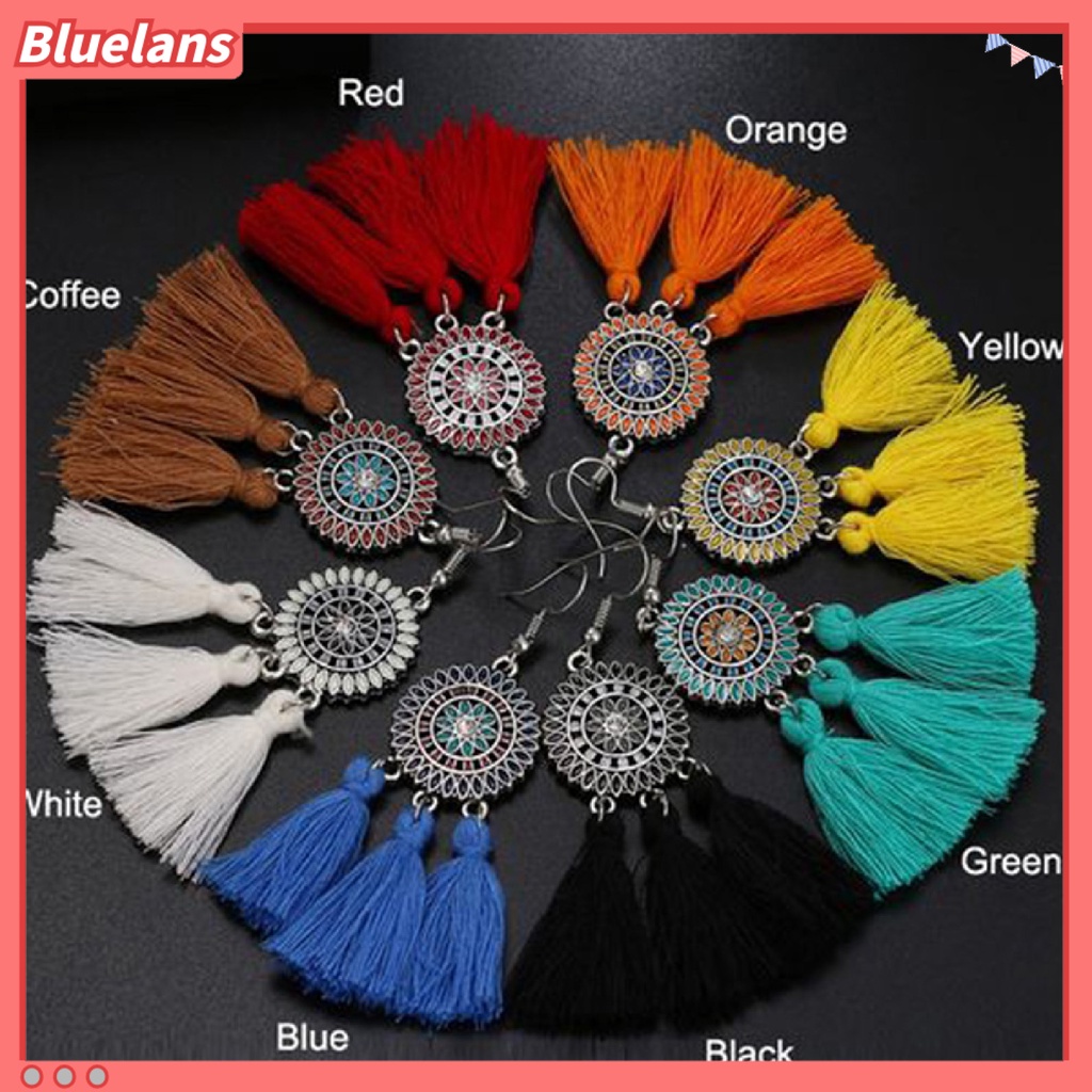 Bluelans Earrings Bohemian Charming Look Alloy Sunflower Tassel Dangle Jewelry Earrings