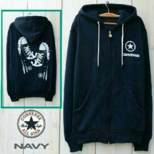 TERMURAH !! JAKET ZIPPER HOODIE CONVERSE HITAM