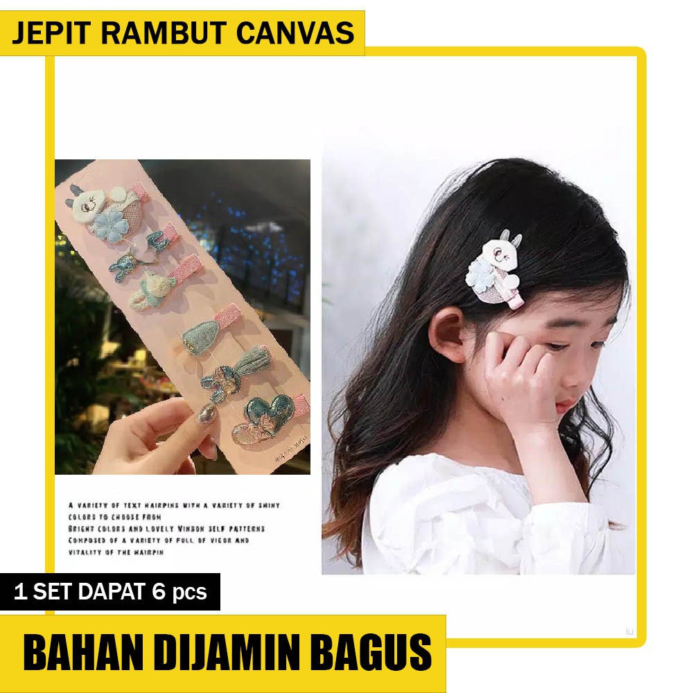 SET JEPIT RAMBUT ANAK CANVAS 6 pcs HAIRCLIP KOREA AKSESORIS FASHION SURABAYA