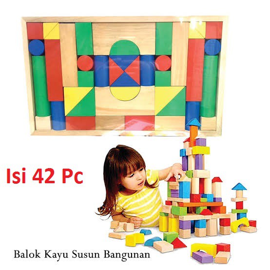 Balok Susun Bangun Isi 42 Pcs Kayu Pinus Oven