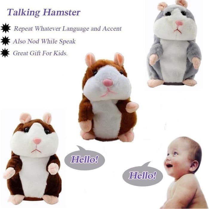 Mainan Boneka Hamster Bisa Bicara dan Bergerak / Boneka Peniru Suara / Mainan Robot Hamster / Talking Hamster