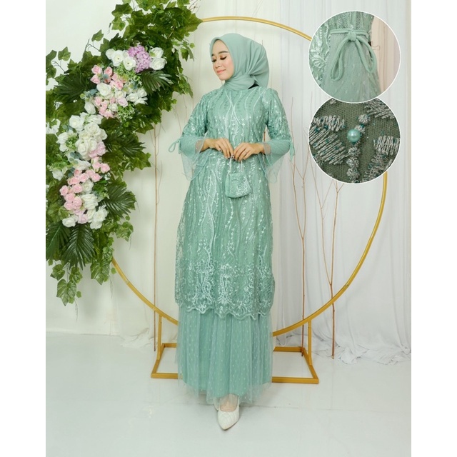 Gamis Amanda Bahan Tulle Tebal Premium Kombinasi Tulle Dotty / Gamis Pesta Modern / Gamis Kondangan 