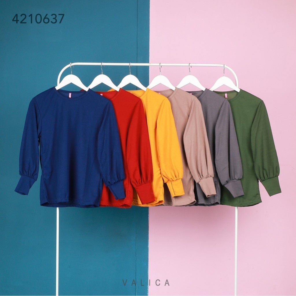 Blouse sarah motif polos bahan waffle velvet merk valica