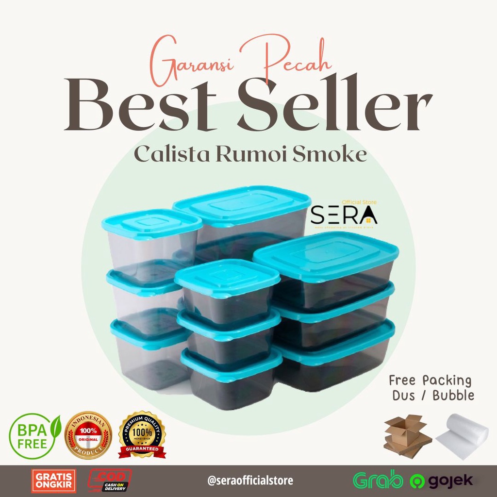 WADAH KULKAS SMOKE SET ISI 12 PCS-FOOD CONTAINER KONTAINER STORAGE PREPARATION MPASI LUNCH BOX-TOPLE