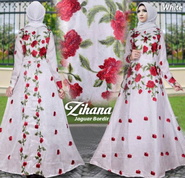 Zihana gamis bahan jaguard bunga