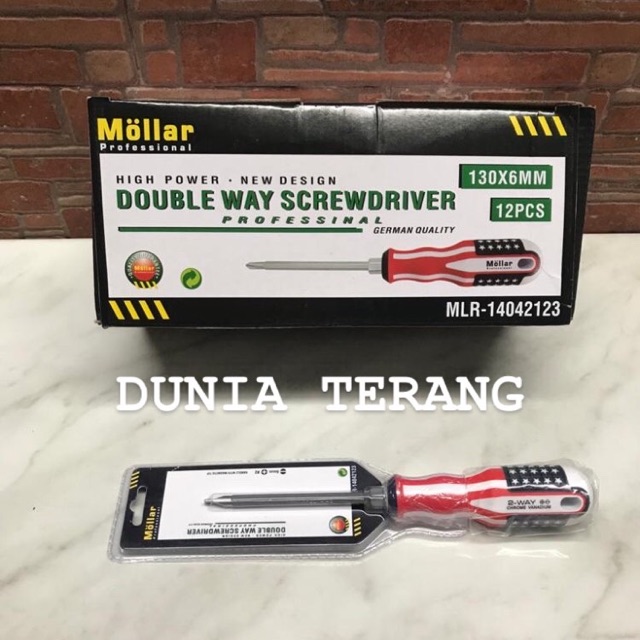 Obeng 2 Mata Bolak-Balik MOLLAR 130x6mm / Obeng BB Bendera / Double Way Screwdriver MLR-14042123