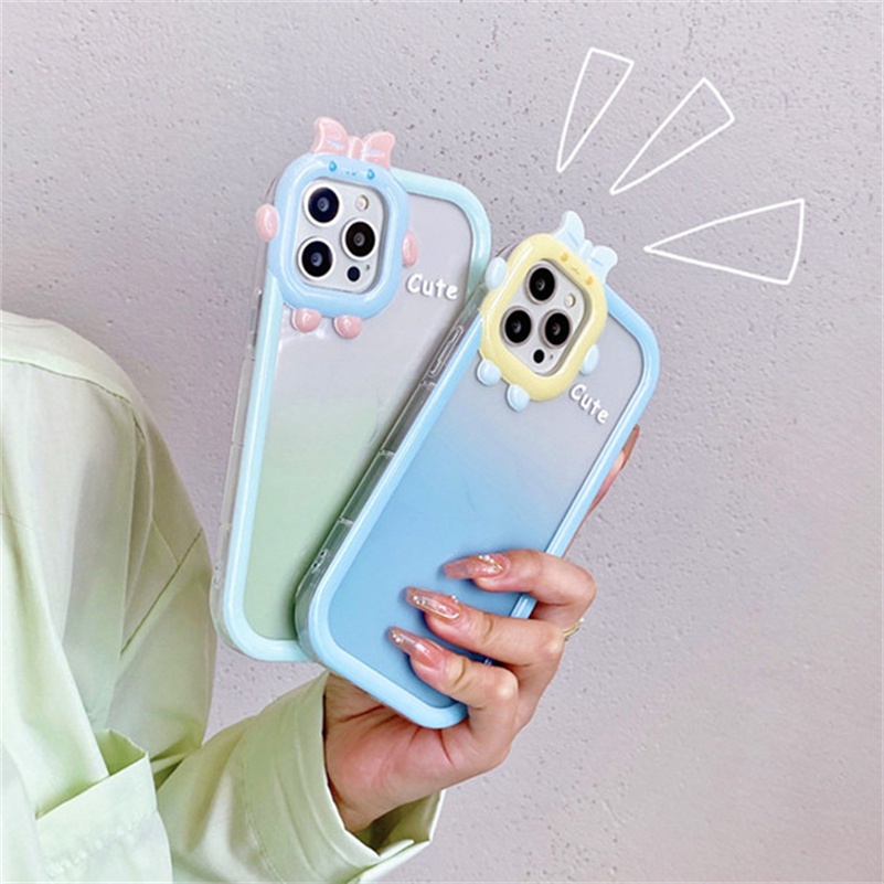 Soft Case Pelindung Lensa Monster Kecil Warna Permen Tahan Banting Anti Gores Bumper Untuk iPhone 14 13 12 11 Pro Max X Xr Xs Max 7 8 6 6s Plus SE 2020