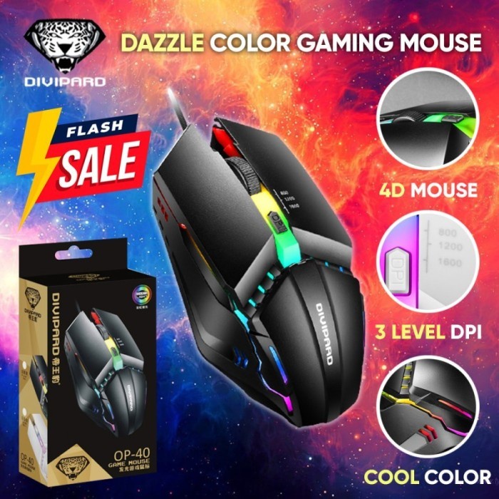 Mouse Gaming USB Kabel Colorful Backlight Divipard OP40 3200 DPI