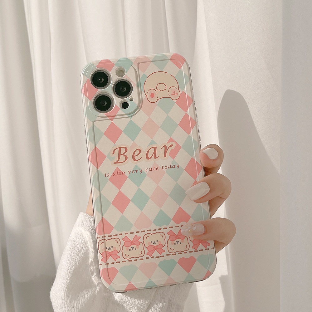 Case Pelindung Motif Rhombus Kotak-Kotak Pink Untuk Iphone 13 12 Mini 11 Pro Max X Xs Xr 8 7 Plus Se 2020