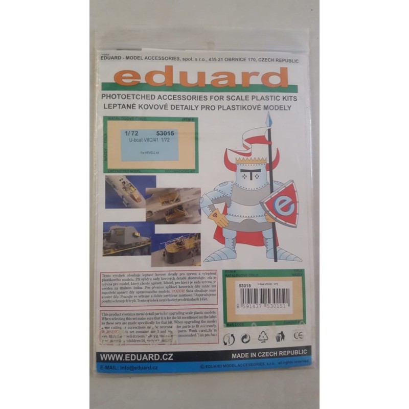 Model kit kapal perang P.E U-Boat VII C/41 1/72 Eduard