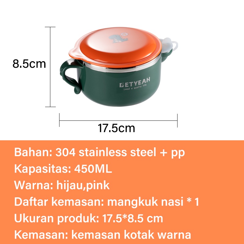 Letyeah &amp; Kaizenliving kotak mangkuk makan Bayi Anti Panas/Peralatan Makan Mangkuk Mie Stainless baby safe