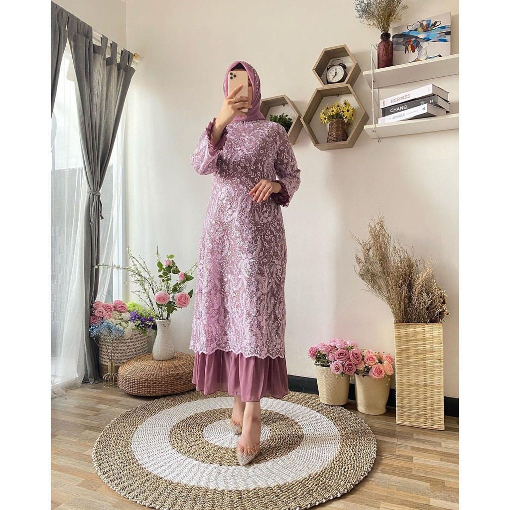 PROMO LONG GAMIS TULLE SPIDER KERUT TANGAN REMPEL