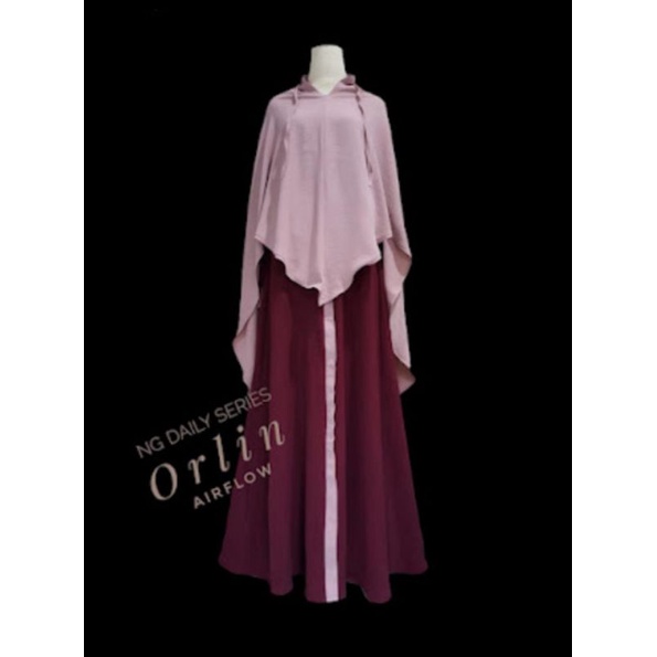 Nigoya Syari Orlin Set Airflow Maroon - Gamis Syari Pesta Haji Umroh Swarovski Limited